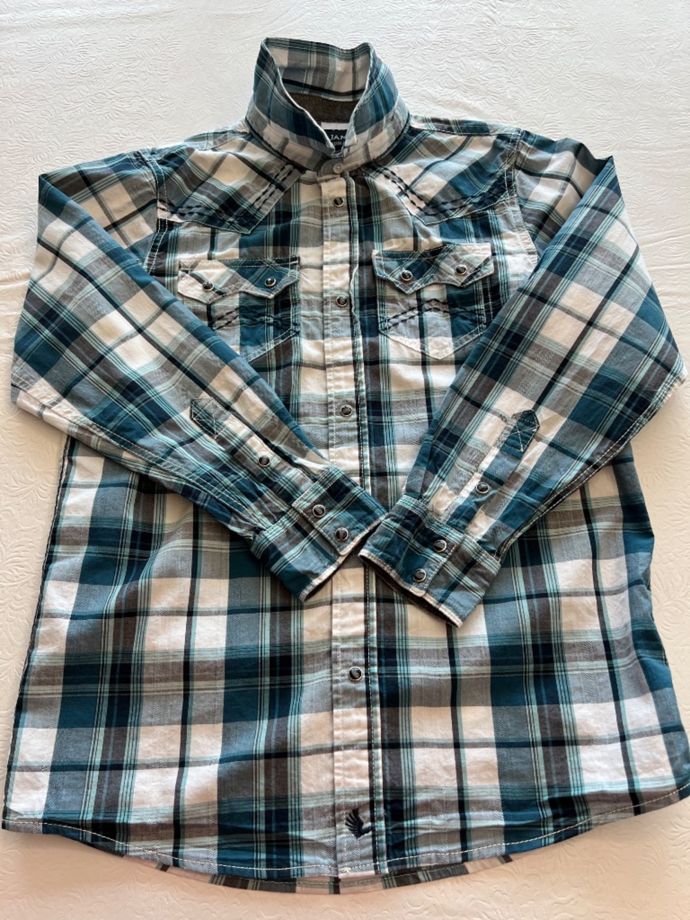 Cody James Boys Western Shirt Pearl Snap Plaid Long Sleeve Western Shirt Large
